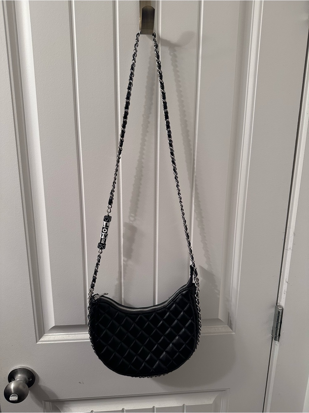 Black Quilted Crossbody Bag with Chain Strap